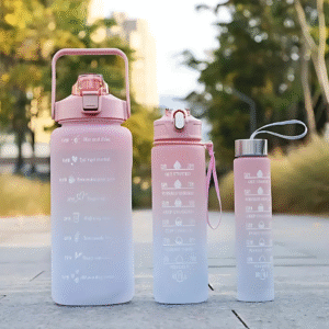 3Pcs Gradient Plastic Cup Set Large Capacity Sports Water Bottle Outdoor Travel Gym Fitness Jugs Student Portable Cup WIth Straw